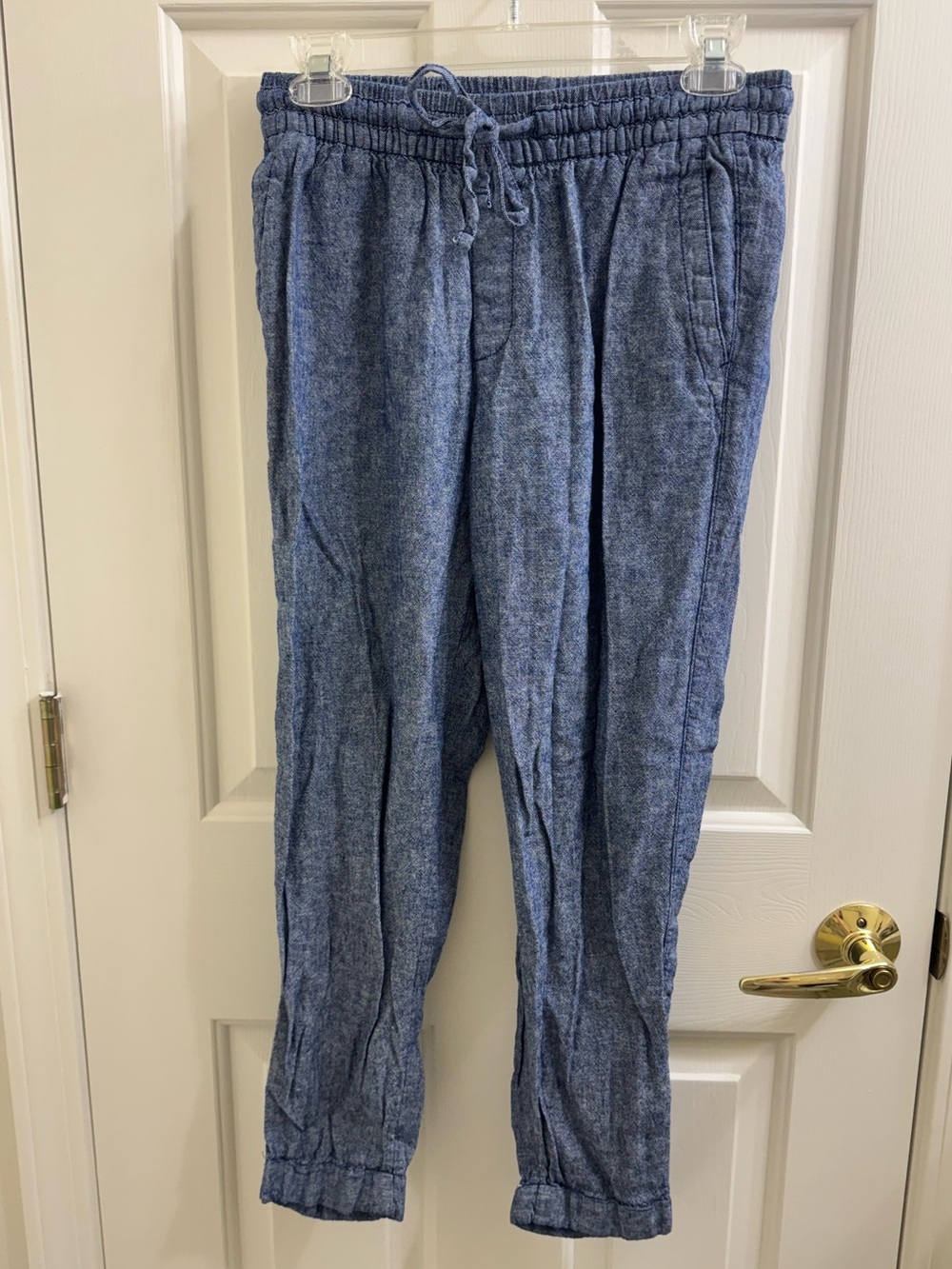 Women’s Linen Blue Drawstring Casual Pants